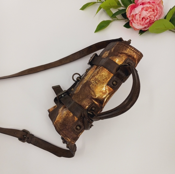 FRYE Cameron Metallic Gold, Copper & Brown Leather Small Satchel Crossbody Bag - Picture 7 of 15